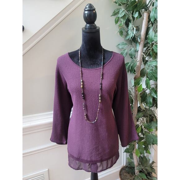 Chico's Sweater Women's Size 2 Large Purple Sheer Hem Knit Stretch Long Sleeve - Picture 1 of 11
